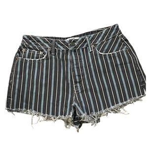 GRLFRND Jean Shorts Cindy High Rise Button Fly Rail Road Striped in Taffy 6/28